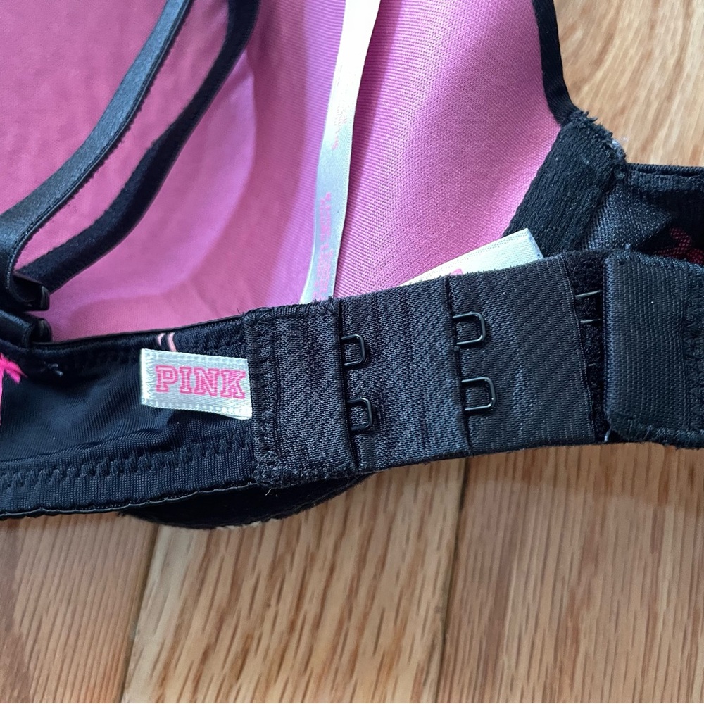 PINK Victoria's Secret Black Palm Tree Bra Womens 36B Wear Everywear T Shirt - Picture 3 of 5